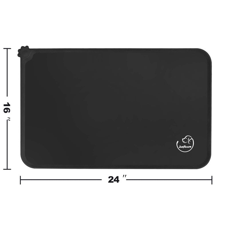 Juqiboom Silicone Waterproof Dog Cat Pet Feeding Mats, Non Slip, Easy Clean Pet Dog Cat Bowl Mats Placemat (24" x 16") Black - Image 3